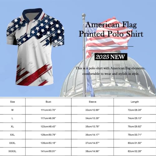4th of July USA Polo T Shirts for Men Short Sleeve Patriotic American Flag Printed Golf Shirts Button Collar Tops3