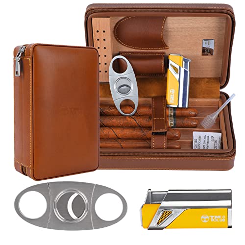 Etui de voyage portable pour 4 cigares, Coupe-cigare, Briquet...