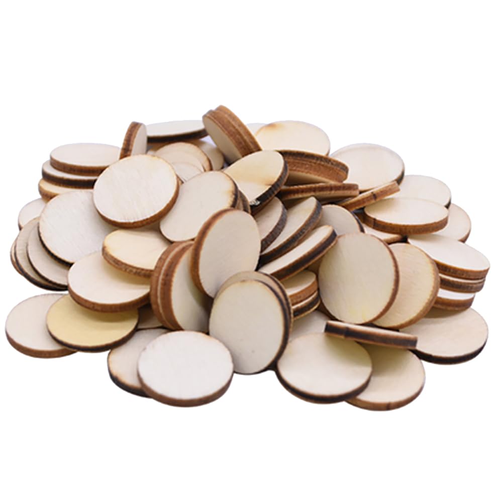Hugede Brown 200 Pcs Unfinished Wood Slices - Round Wood Pieces, Small Wooden Circles, Diameter 2 Cm