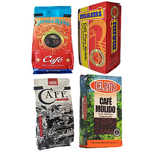 Puerto Rican Variety Pack Ground Coffee Kit - 4 Local Favorites in 8-8.8 Ounce Bags (33.6 oz total) | Café Draco Rosa, El Meson, Mamí & Del Patio