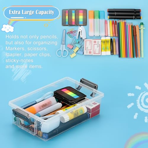 BTSKY 3 Layers Dolphin Clear Plastic Pencil Box - Multipurpose Pencil Case Craft Storage Containers with 1 Lid & Handle, Easy Carry & Stack Crayon Boxes Office Supplies Storage Organizer, Grey - Image 5