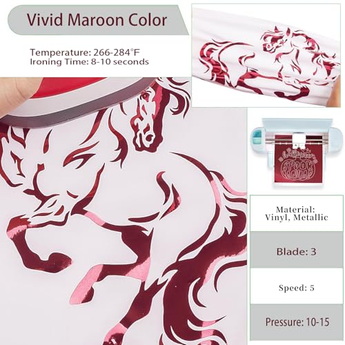 GIRAFVINYL Vinil Maroon Iron on Vinyl, Metallic Maroon Vinyl Soft Foil Heat Transfer Vinyl Burgundy