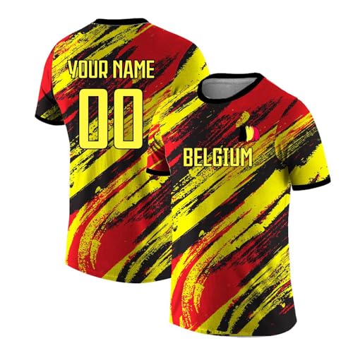 Image of Custom Belgium Football Shirt 2026 for Fans, Personalised Football Jerseys with Name Number Flag, Belgium Football T-Shirt for Kids Adults, Custom Football Jersey, Hopes for 2026 Victory