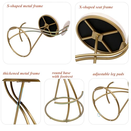 Set de 2 Butacos de Barra Modernos Altura de Mostrador, Color Dorado y Blanco Crema | Tapizados en Terciopelo, con Respaldo y Sin Brazos, para Hogar, Pub, Cocina, Isla y Bistro miniatura 6