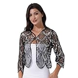 ranrann Women Sequined Shawl Wraps Long Sleeve Evening Cape 1920s Flapper Bolero Shrug Silver One Size