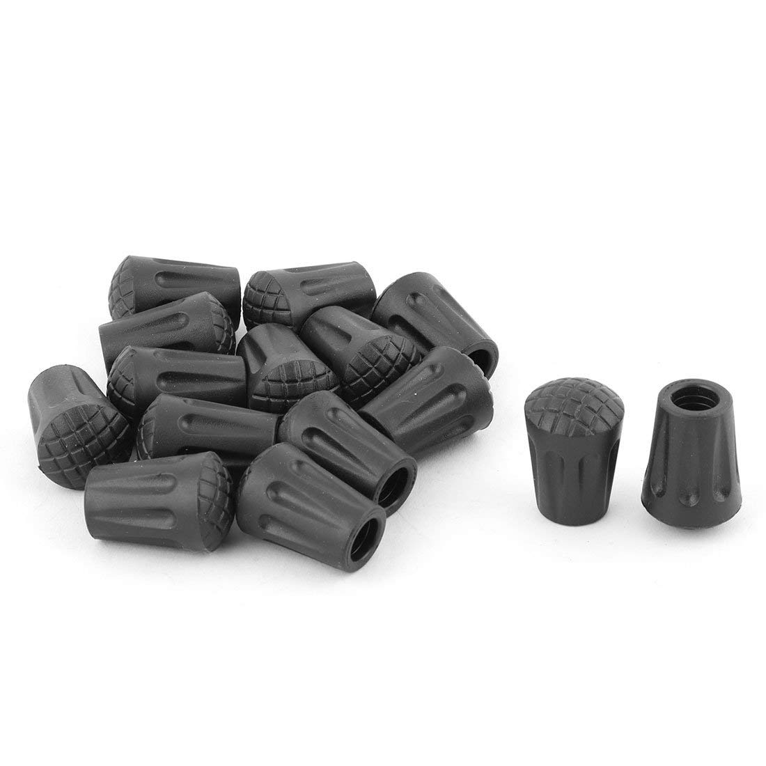 WorldCare® Rubber Hiking Trekking Pole Tip Protector Replacement Cover Caps 0.4 Inch Inner Dia 15 Pcs Black