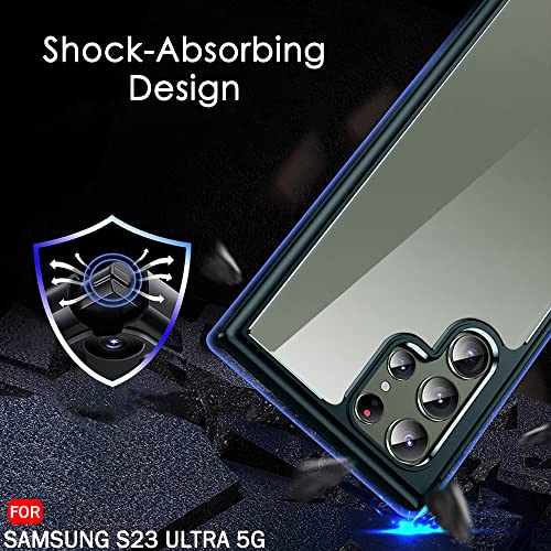 Image of TheGiftKart Ultra-Hybrid Shockproof Back Cover Case for Samsung Galaxy S23 Ultra 5G | Camera Protection Bump | Hard Cover Case for Samsung S23 Ultra (PC & TPU, Crystal Clear Back, Dark Green Sides)