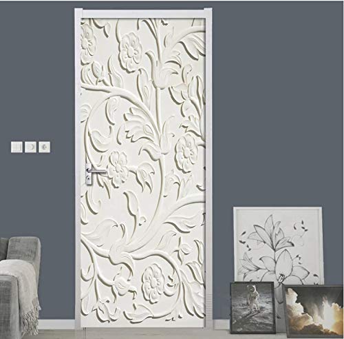 Autocollant Porte 3D Fleurs Blanches En Relief - 77x200 Cm, Vinyle Imperméable Auto-Adhésif Pour Décoration Moderne