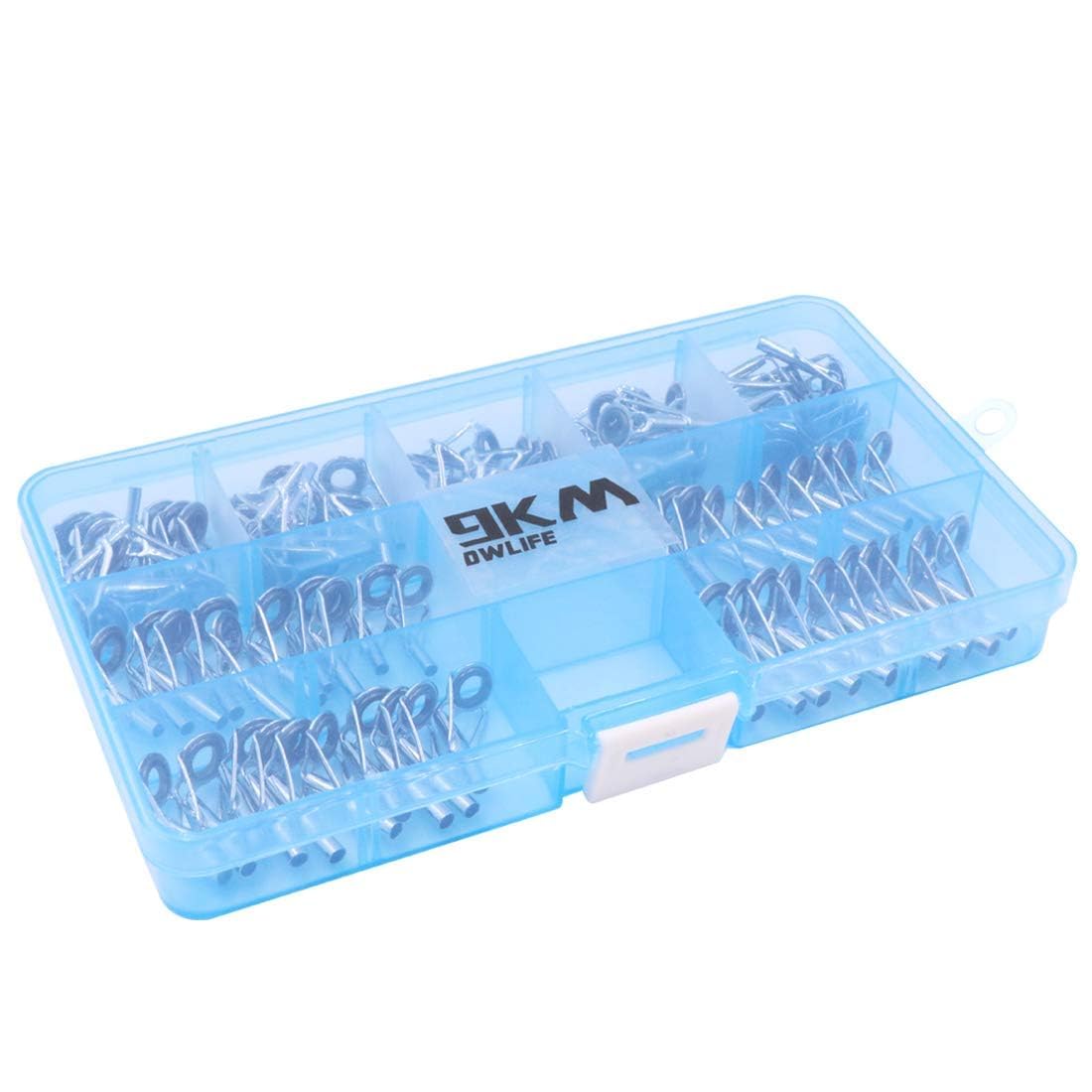 DWLIFE - Kit di riparazione per canne da pesca, 9 km, guida in ceramica con occhielli, colore argento salato, dimensioni miste con scatola (60 pezzi)