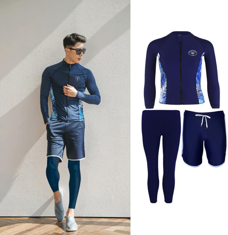 水着 メンズ ラッシュガード 長袖 前開き 上下セット 水陸兼用 フィットネス サーフパンツ レギンス パーカー 冷感 オシャレ U