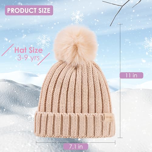 Children's Winter Warm Pompom Hat Fleece Lined Knit Beanie for Kids Aged 3-9, Perfect for Boys and Girls2