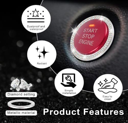 SOLASTA Crystal Rhinestone Car Bling Ring Emblem Sticker Bling Car Accessories for Women Push to Start Button Key — view 5