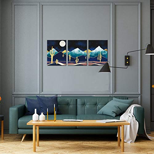 Sechars Abstract Mountain Canvas Wall Art Golden Cactus Art Prints Desert Landscape Painting Pictures Contemporary Nordic Style Decor #TOP3