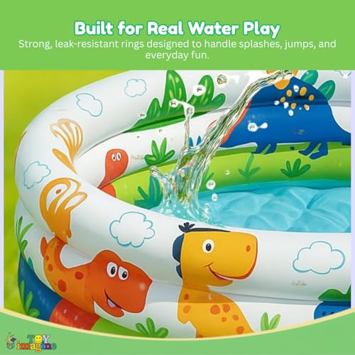 Image of Toy Imagine Swimming Pool for Kids | 3-Ring Baby Bath Tub for Kids 3-6 Years | Portable Inflatable Kiddie Pool Indoor & Outdoor Water Fun | Perfect for Holi & Summer Play Dino Buddies (2 feet)
