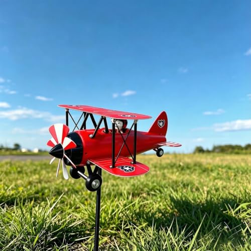 Avión giratorio de viento en formato biplano para decorar el césped de jardines 5