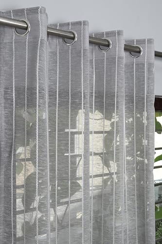 Image of Exporthub Sheer Linen Cotton Curtains for Door 7 Feet Set of 2, Grey - Light Filtering Breathable Fabric Drapes for Living Room & Bedroom (EHSPR055 74)