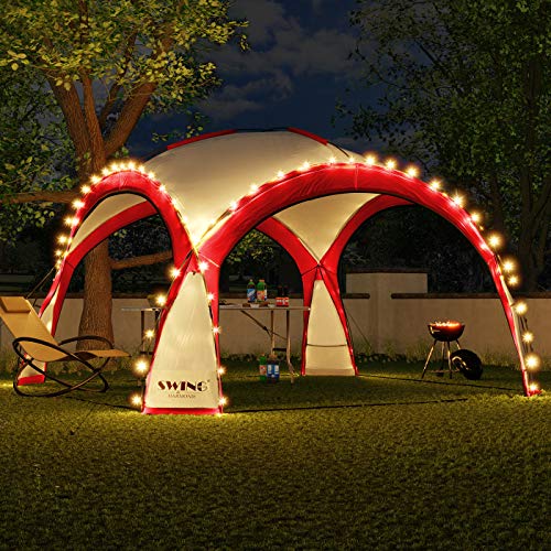 XXL LED Event Pavillon 4,5 x 4,5m DomeShelter Garten Pavillion inkl. Solarmodul Pavilion Designer Gartenzelt Camping Pavilon Partyzelt mit Beleuchtung (450cm - rot)