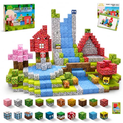Jolly Blocks Magnetic Blocks 101PCS Magnetic Building Blocks Constructions Toys for Boys & Girls Age 3 4 5 6 7 8 9 10 STEM Montessori Stacking Toy Sensory Brithdays for Toddlers