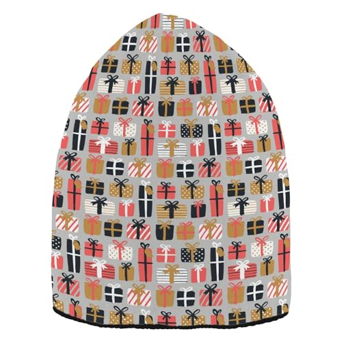 FRODOTGV Gorro de punto colorido con patrón divertido y cómodo gorro de invierno unisex para adultos, adolescentes y niños, Patrón de regalo de Navidad, 0-8