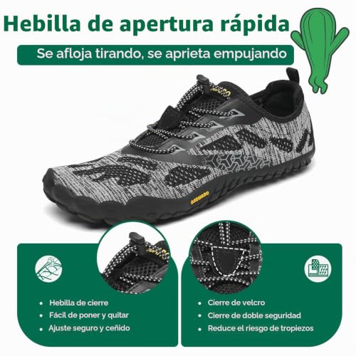 Miniatura 4 de Saguaro Barefoot Zapatillas De Trail Hombre Mujer Zapatos De Deporte Transpirable Antideslizante Calzado Minimalistas Gris Antracita 38 Eu
