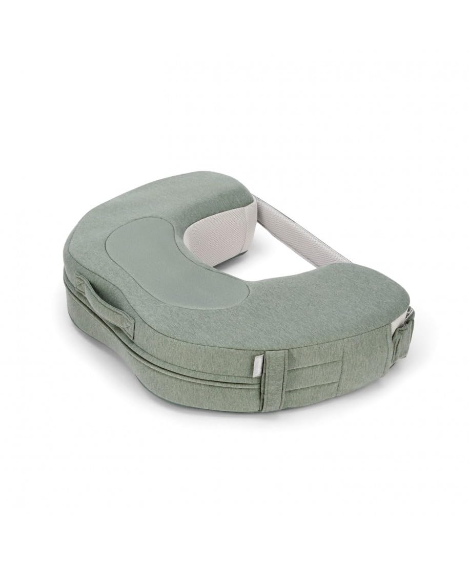Inglesina Elysia Nursing Pillow in Balance Green with Removable Cover, Organic Materials, Water-Repellent Inner Fabric, Ergonomic Handles, Adjustable Elastic Strap for Breastfeeding
