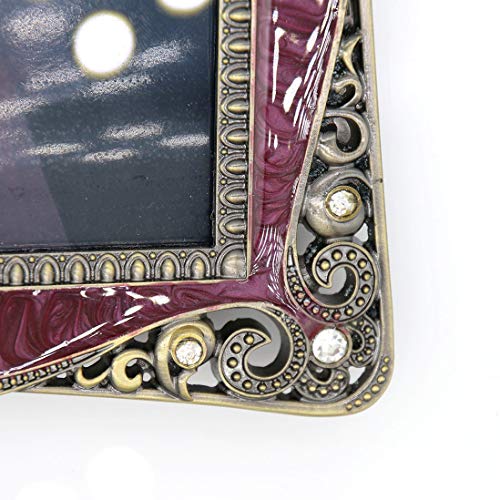Lxz Vintage Retro Brass Plated Metal Picture Frame Decorated With Crystals - Clear Glass Front Cover - Tabletop Display Vertically Or Horizontally, Size 5 X 7 Inches #TOP3