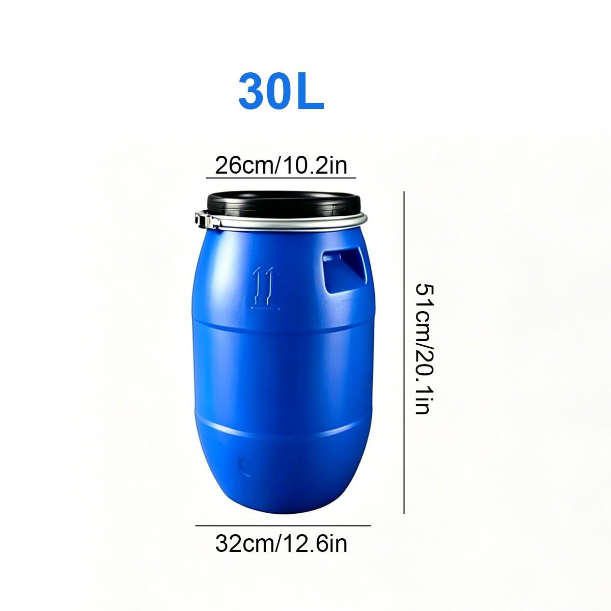 Fusto in plastica con coperchio, grande fusto blu in plastica, contenitore industriale a tenuta stagna per spedizioni, uso industriale e raccolta di acqua piovana.(30L)