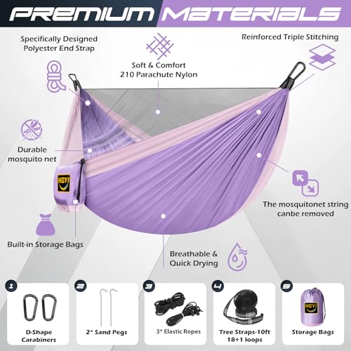 Image of Camping Hammock Mosquito Net,Double & Single Portable Hammocks for Kids Hammocks with 2 Tree Straps,Hammock Tent for Travel Camping,Camping Accessories for Indoor Outdoor Hiking Backpacking