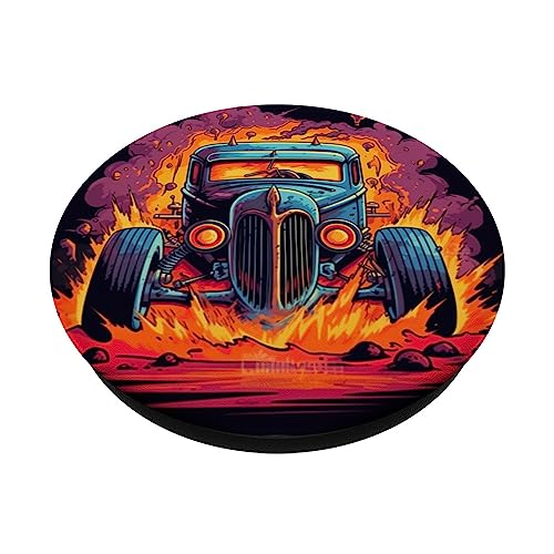 Surreal Hot Rod T Clothing Pop Monster Car Retro Clothing PopSockets Swappable PopGrip, Black - Image 2
