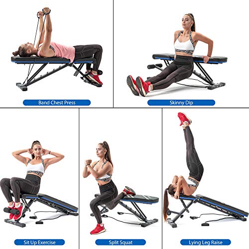 Merax Adjustable Workout Bench with Resistance Bands, Folding Utility 500LBS Super Max Weight Bench 7 Position AB Incline Gym Equipment