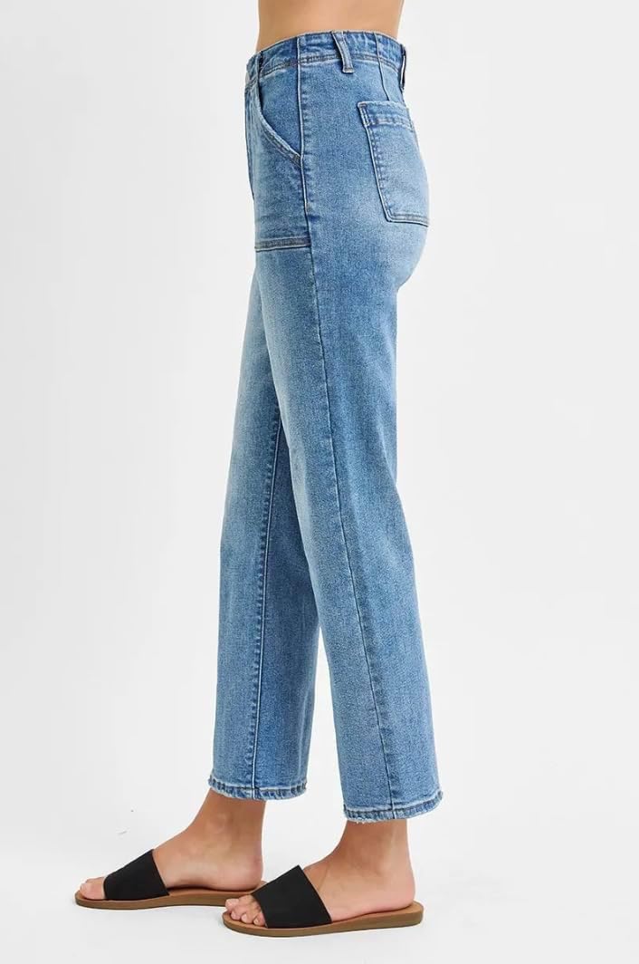 Risen High Rise Bootcut Cropped Jeans- Ivory Gem