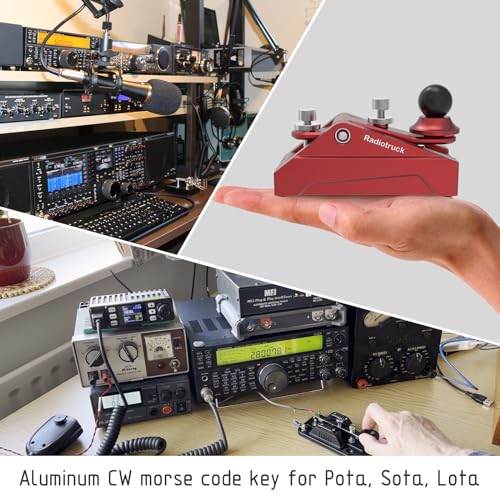Image of CW Telegraphy Key Auto Morse - Radio HAM Send Telegram Key Lambic Single Paddle Transmission Morse Code Key with Aluminum Alloy Body Base, Red-07