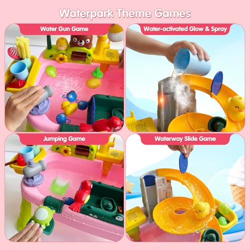 Water Table for Toddlers 1-3, Outdoor Toys for Kids Ages 4-8 with Pump, Kitchen Play Sink with Running Water, Fishing Toys Playset, Summer Outside Sand Water Sensory Activity Pool Toys Gifts, Pink - image 5