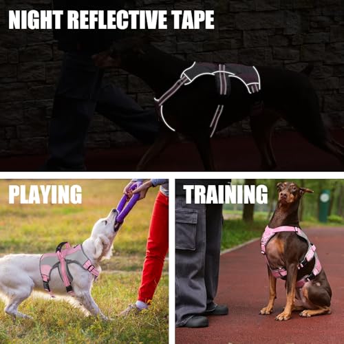 Image of Mihachi Dog Harness for Medium Dogs, Escape Proof No Pull Service Vest with Reflective Strips and Control Handle, Adjustable and Cozy for Easy Walking, No Choke Pet Harness with 2 Metal Rings, Pink M