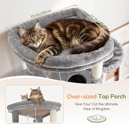 Image of Globlazer Extra Tall Large Cat Tree, 84in Multi-Level Cat Climbing Tower for Indoor Cat Large Adult, Widened Condo with Scratch Board, 7 Scratching Posts, Padded Perch, Metal Basket, S84E, Light Grey