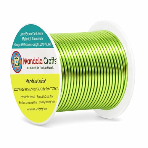 Image of Mandala Crafts 14 Gauge Lime Green Anodized Aluminum Craft Wire, 60 FT | Colored, Flexible, Bendable, for Bonsai, Armature, Sculpting, Wire Wrapping, Jewelry Making, Weather & Tarnish Resistant