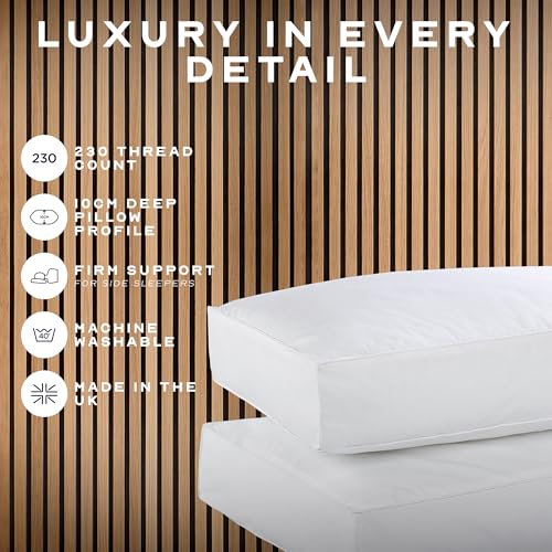Snuggledown Hotel Side Sleeper Pillows 2 Pack - UK-Made Luxury Box Design Bed Pillow for Neck & Shoulder Pain Relief - 100% Cotton Cover, Breathable & Hypoallergenic for Ultimate Comfort (38 x 64cm) - 5