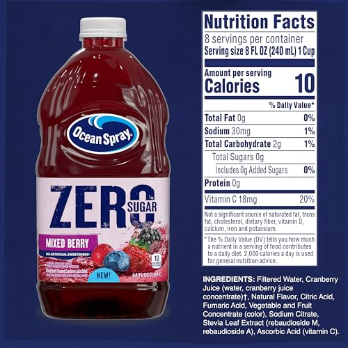 Image of Ocean Spray ZERO Sugar Mixed Berry Juice Drink, Cranberry Juice Drink Sweetened with Stevia, 64 Fl Oz Bottle