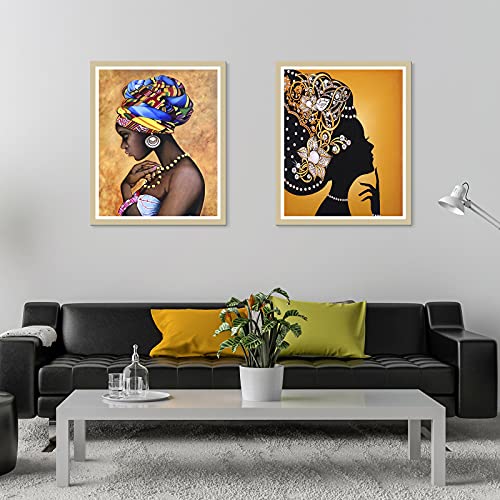 Outus 6 Pieces African Wall Art Painting Ethnic Ancient Retro Canvas Picture Black Woman Ethnic Ancient Theme Diamond Girl For Home Bedroom Bathroom Wall Decor, Unframed #TOP2