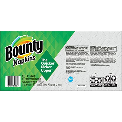 Bounty Quilted Napkins, 1-Ply, 12.1In X 12In, 100/Pk, White #TOP3