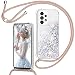 Produktbild TUUT Handyband für Samsung Galaxy A52S 5G/A52 5G/4G Hülle mit Band, Glitzer Treibsand Handyhülle mit Kordel zum Umhängen Transparent Stoßfest Schutzhülle mit Kette Schnur, Quicksand Case in Roségold