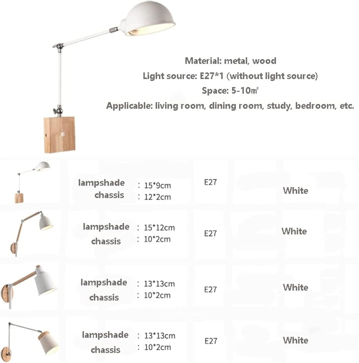 ホワイトスイングアームウォールランプ、モダンウォールライト、調整可能な壁の燭台、ベッドサイドリーディングライト、キッチンベッドルーム
