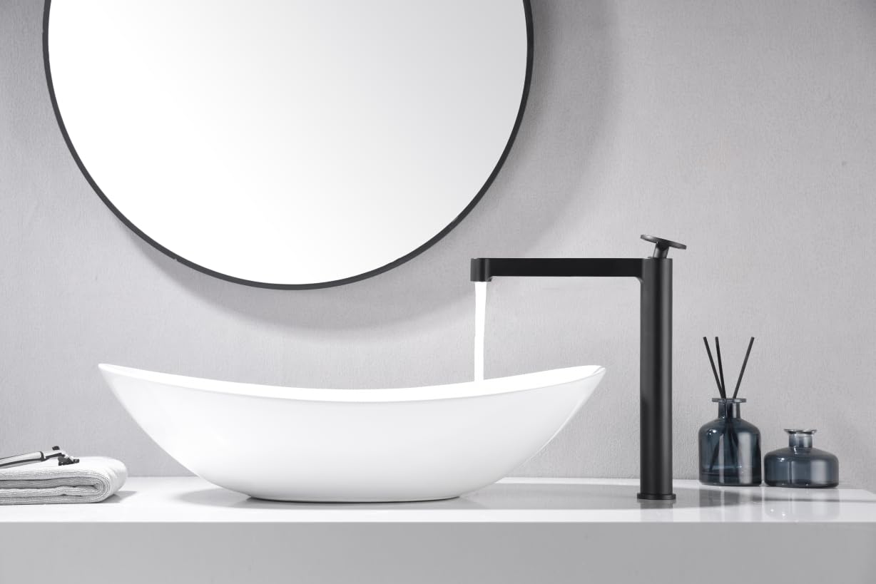 IMEX- Monomando de Lavabo Alto - Serie Olimpo Cromo - Cartucho Cerámico Ø26 mm (Negro Mate)