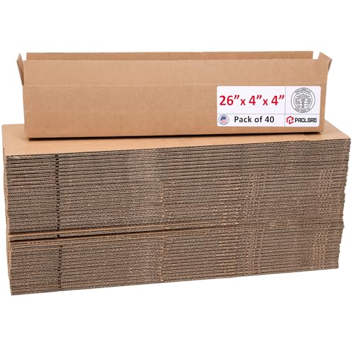 Image of Long Cardboard Boxes 26 inchL x 4 inchW x 4 inchH (Pack of 40) - USA-Made Packing Boxes for Moving, Shipping, or Storage - USPS, UPS, FedEx Approved - Professional Packing Supplies for Moving | USA-Made Packing Boxes for Moving, Shipping, or Storage - USPS, UPS, FedEx Approved - Professional Packing Supplies