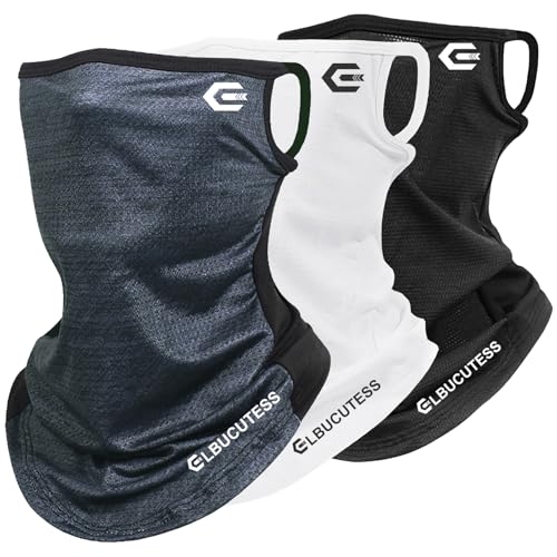 Elbucutess Outdoor Neck Gaiter Headwear Sun Protection Face Mask Scarf Balaclava for Men and Women Sport Bandana (US, Alpha, One Size, 3pcs Black/white+White/black+Grey/white)