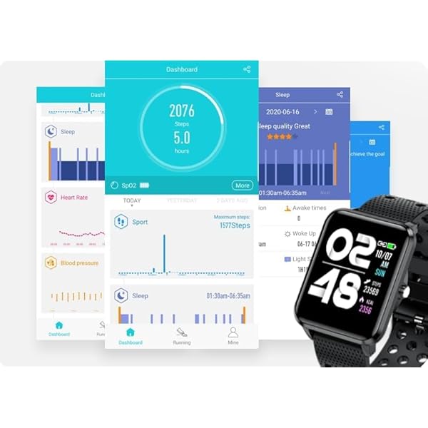 bemi Smartwatch Fitness Tracker - Heart Rate Monitor, Blood Oxygen, Sleep Tracking, Pedometer Step Calories Tracker - 1.5 Inch Touchscreen IP68 Waterproof Women Men - Black - Image 5