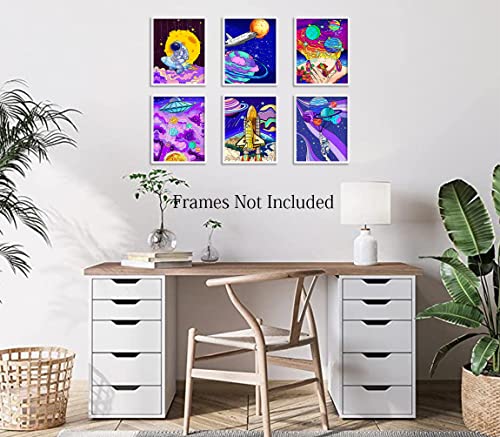 Astronauta Space Posters,Cartoon Space Wall Art Poster,Astronauta Canvas Fashion Art,Funny Universe Illustration Wall Art,Fashion Canvas Space Galaxy Series Art Painting For Living Room Bedroom Children's Room Home Wall Decoration,Set Of 6 (8X10 Inches, Unframed) #TOP4