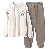 [Bormran] ルームウェア もこもこ あったか パジャマ 丸洗い 女性用 ギフト ふわふわな肌触り 防寒 保温 秋 冬 メンズ レディース 軽量 クリスマスプレゼント お揃い ペア 上下セット 部屋着 BJ040 (女性用グレー, L)