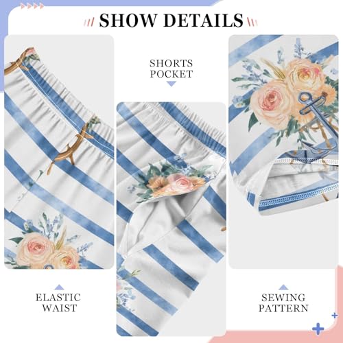 Pajama Pants Lounge Sleep PJ Bottoms Sleepwear Elastic Waist Drawstring S Rudder Anchor Floral4