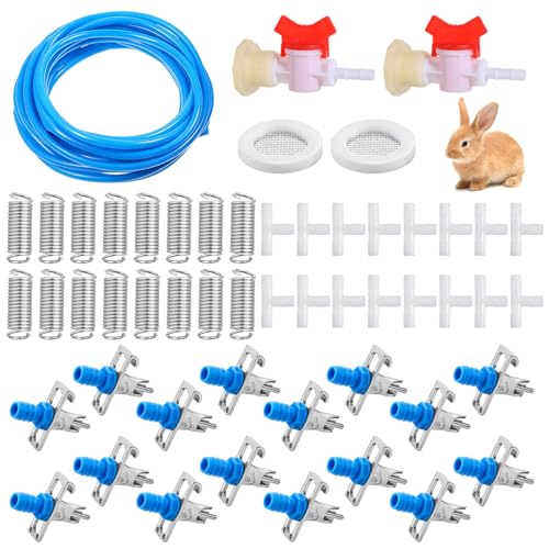 KongTiva Automatic Rabbit Watering System Kit Include 16 Pcs Nipple Drinkers 5/16 Hose Barb Fittings to G1/2 Thread Connectors T-Fittings Springs and Gaskets